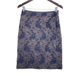 Marianne Kooimans Wool Silk Blend Floral Navy Pencil Skirt Size 1 US Small